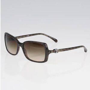 CHANEL dark gray brown gradient logo 5218 square frame sunglasses